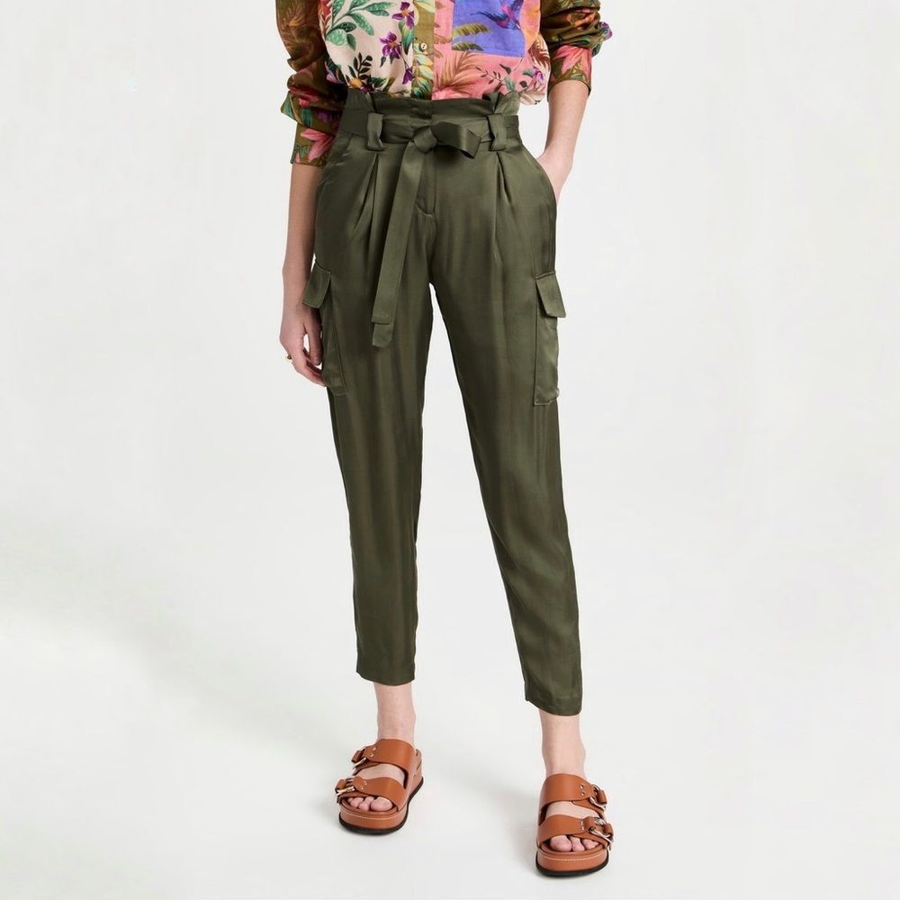 L'AGENCE Roxy Paperbag Cargo Pant in Army Green Size 8